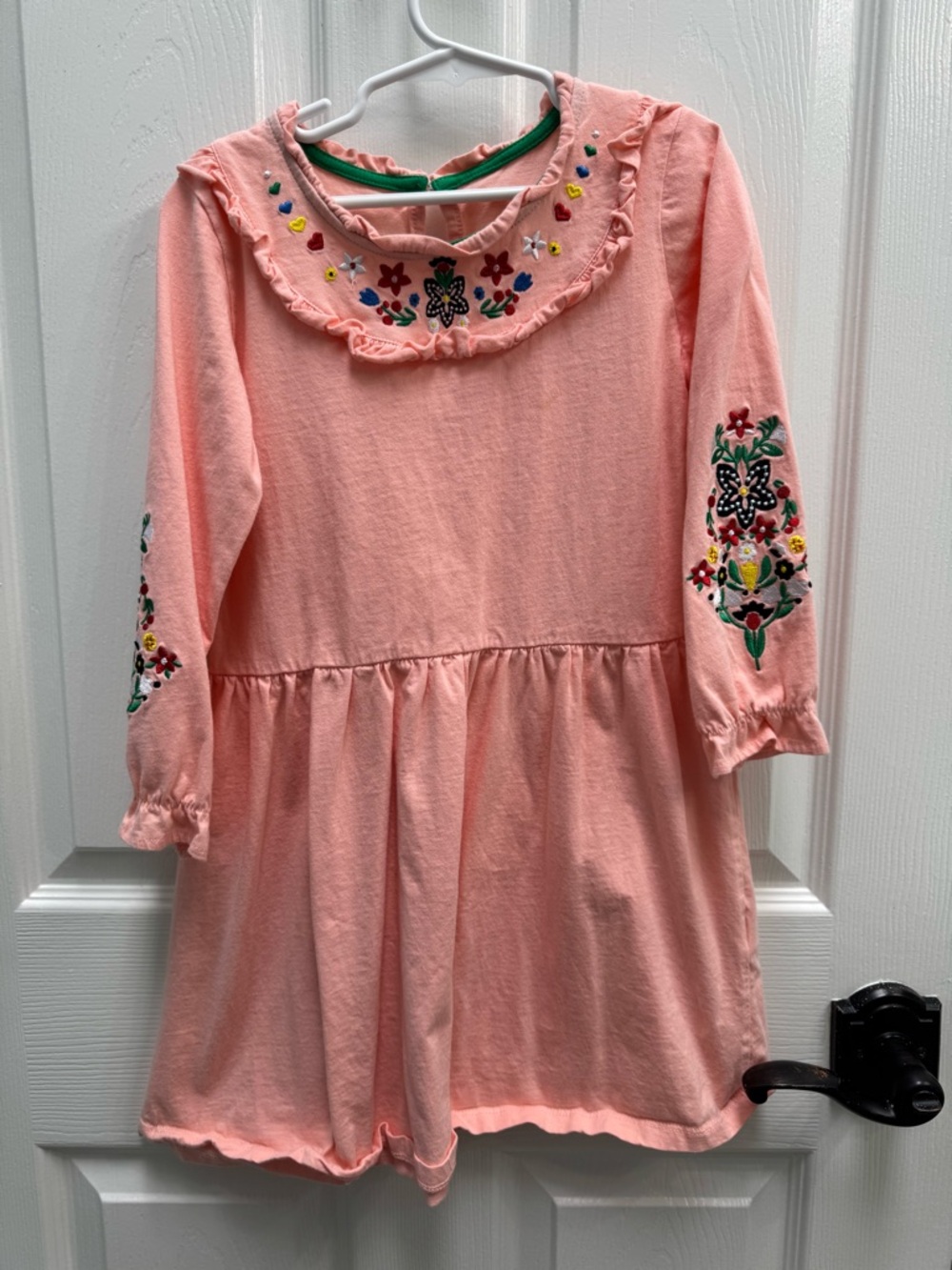 Girls' Pink Embroidered Ruffle Collar Dress